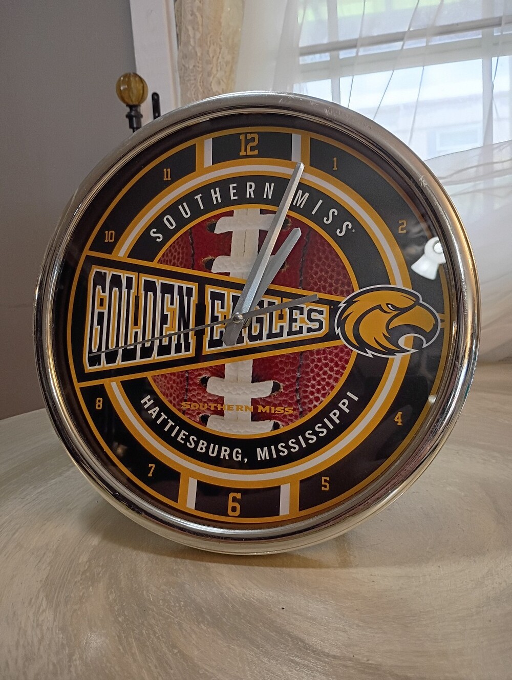 Southern 12" Miss Golden Eagles Wall Clock in Black and Gold WORKS